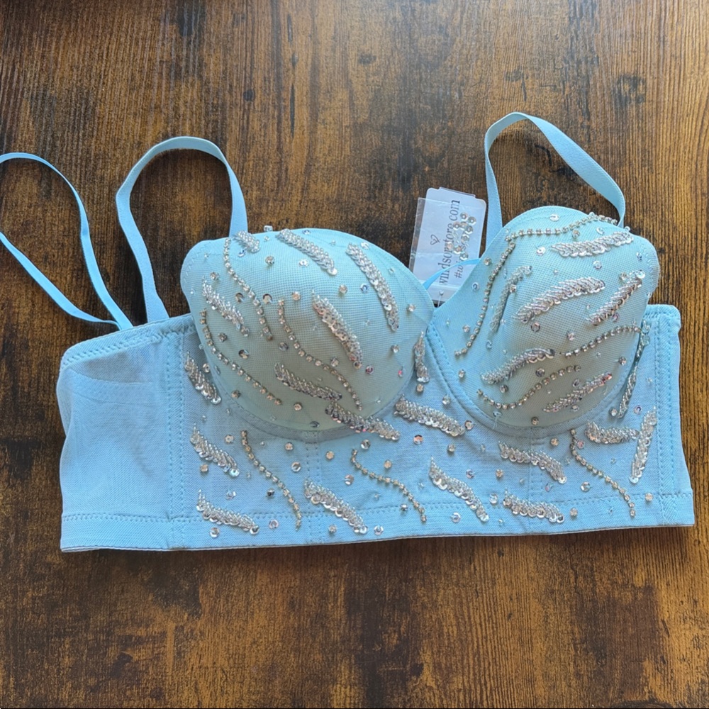 Embellished Blue Bra NWT